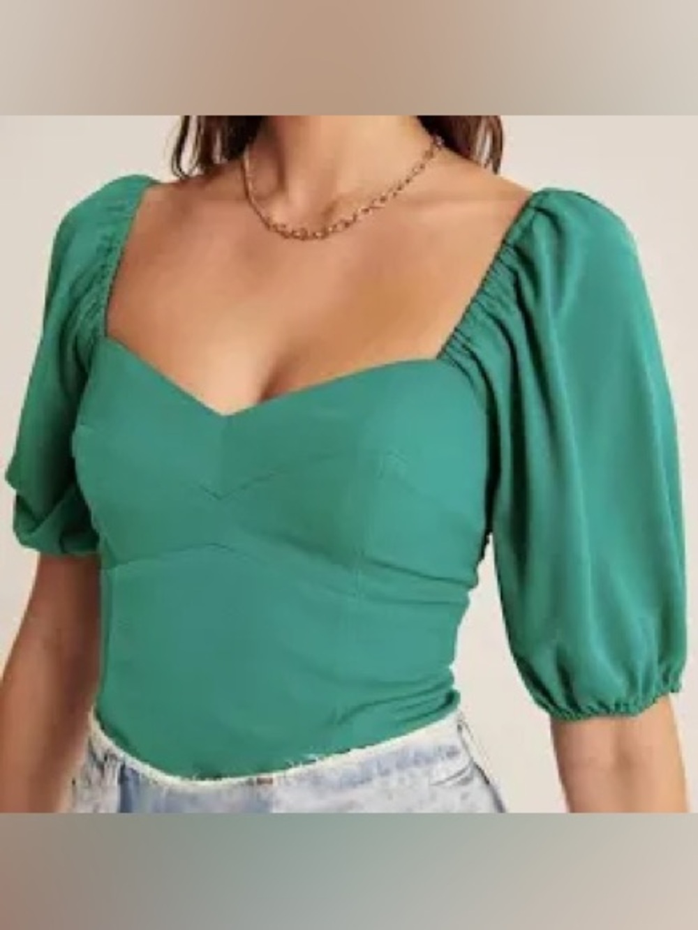 Abercrombie Green Puff Sleeve Top